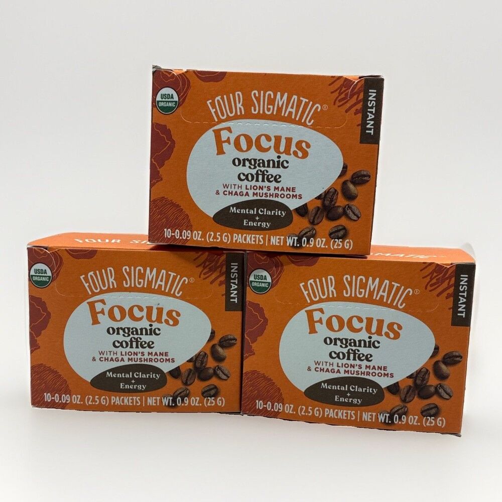 Lot 3 Four Sigmatic Focus Organic Instant Coffee Chaga Mushrooms Lion's Mane 30